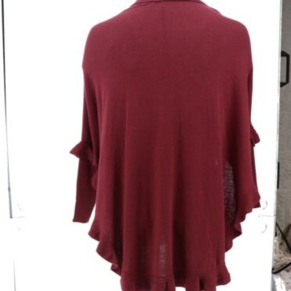 NWT‎ COLLEEN LOPEZ OPEN FRONT RUFFLE PONCHO SWEATER WINE M/L - Picture 6 of 11